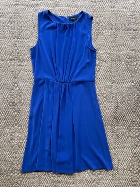 St‎ John Cerulean Blue Sleeveless Sheath Dress Size 10 Pleated Waist